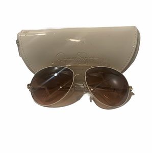 Jessica Simpson White/ Gold Aviator Sunglasses